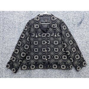 Silkland Floral Embroidered Jacket Size 1X Button Up Casual Boho Hippie Black